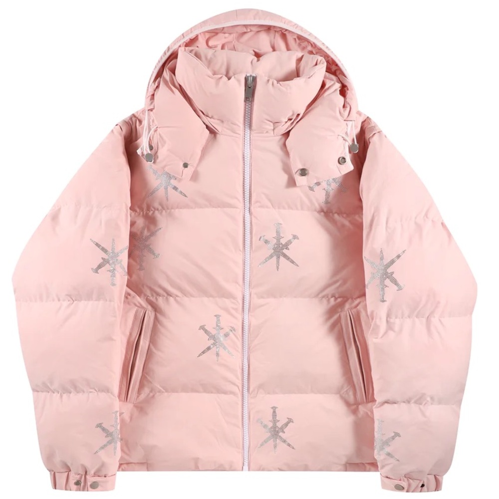 Pink Rhinestone Puffer Jacket for Men
